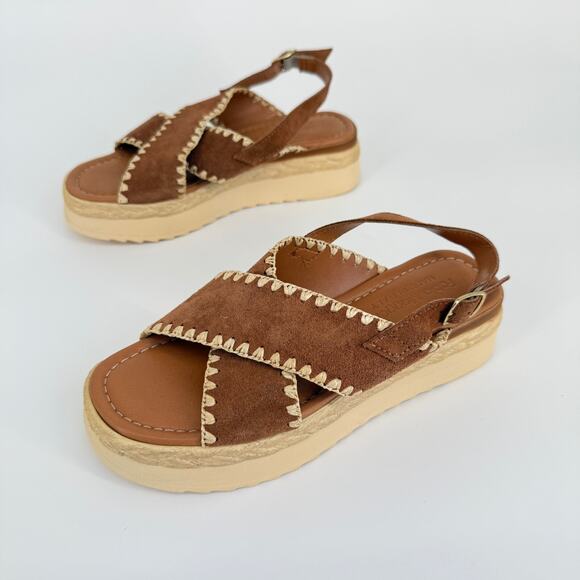 Fabio Maggenti Women Platform Sandal Leather Stitch Espadrille Italy Resort Sz 6 - Picture 2 of 7